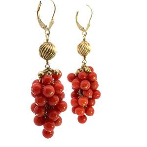 Late Century Gold Coral Grape Style Earrings