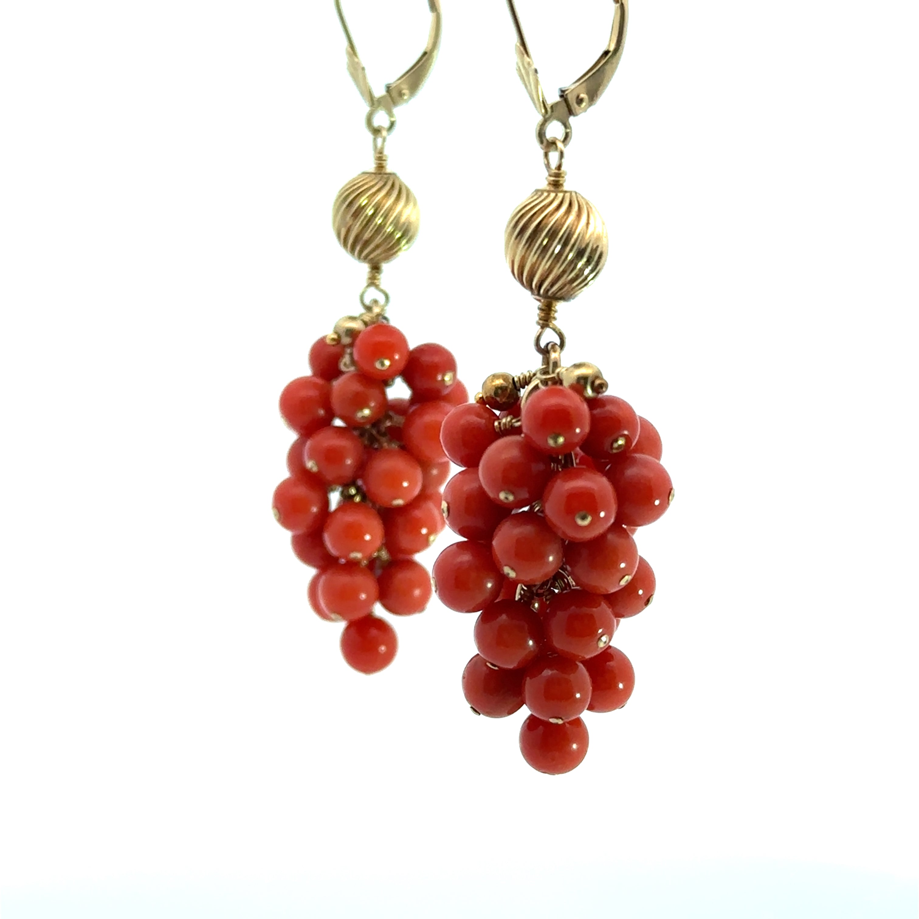 Late Century Gold Coral Grape Style Earrings