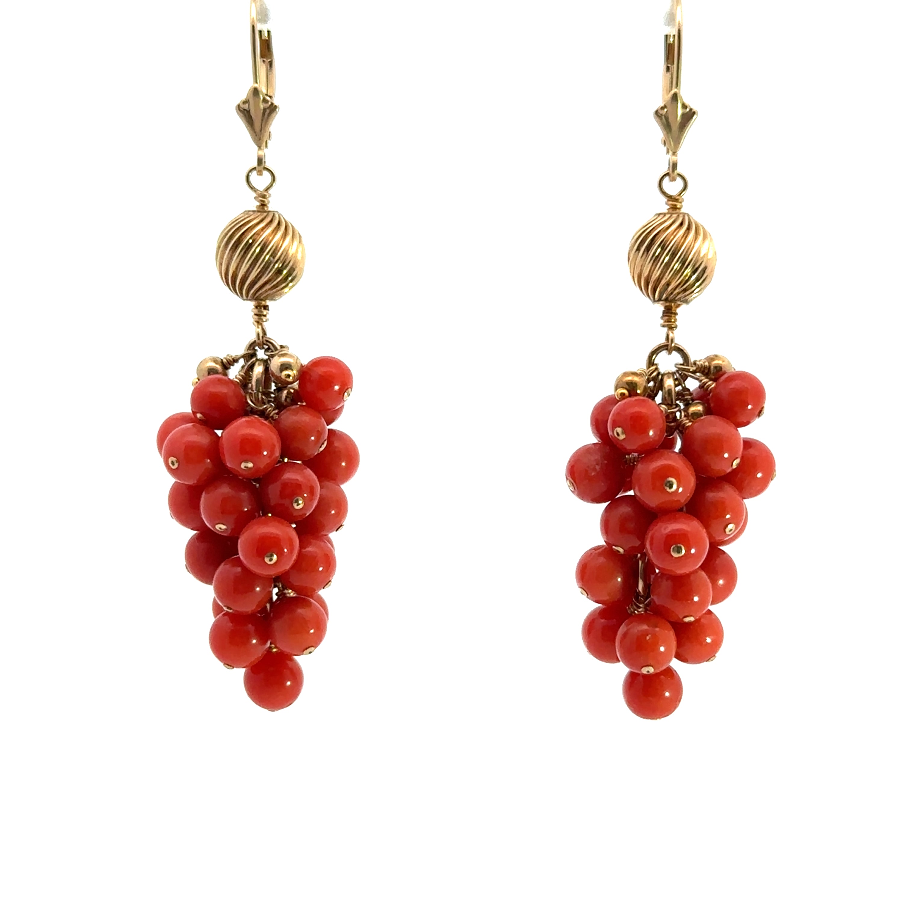 Late Century Gold Coral Grape Style Earrings
