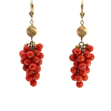 Load image into Gallery viewer, Late Century Gold Coral Grape Style Earrings