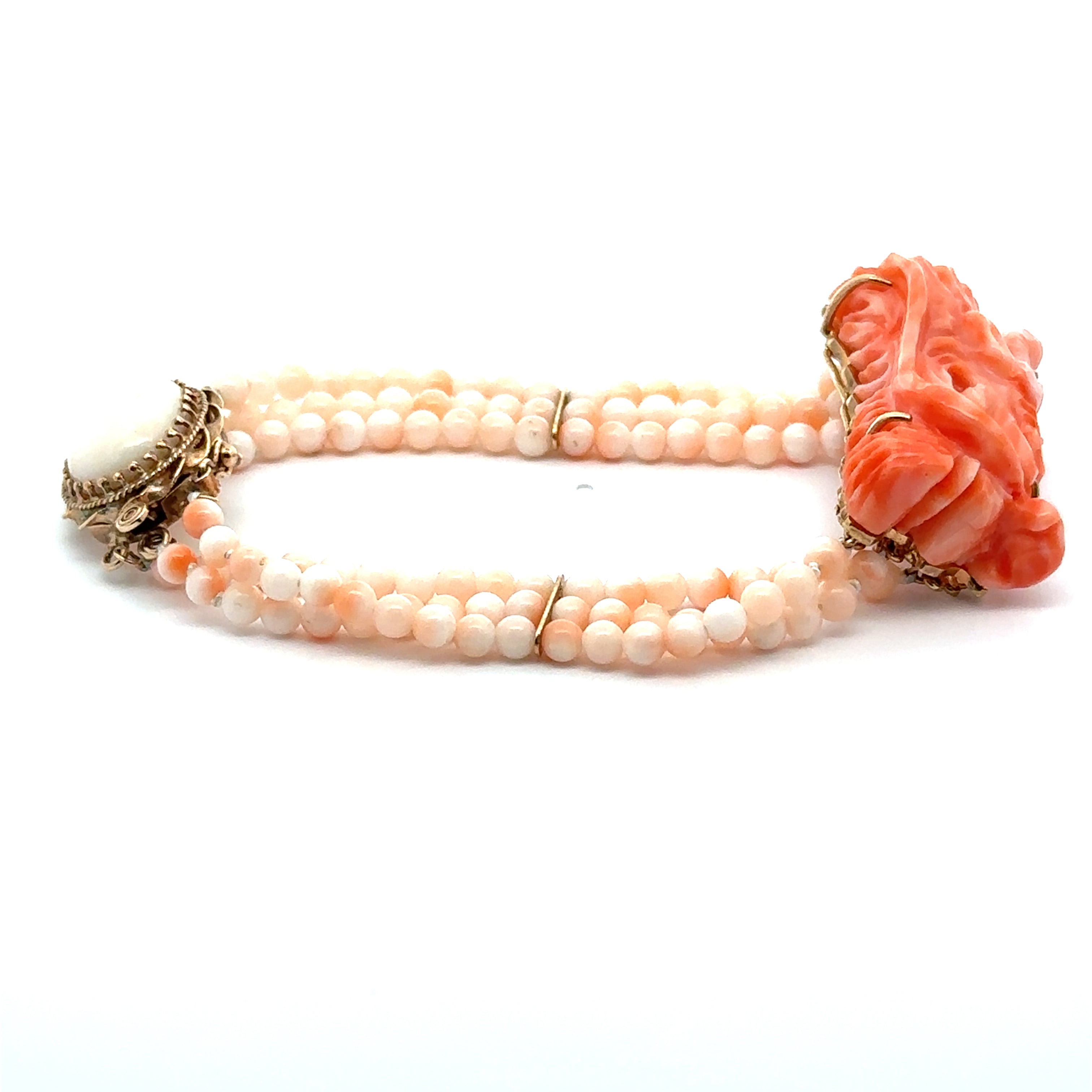 Mid Century Carved Angel Skin Coral Dragon Bracelet