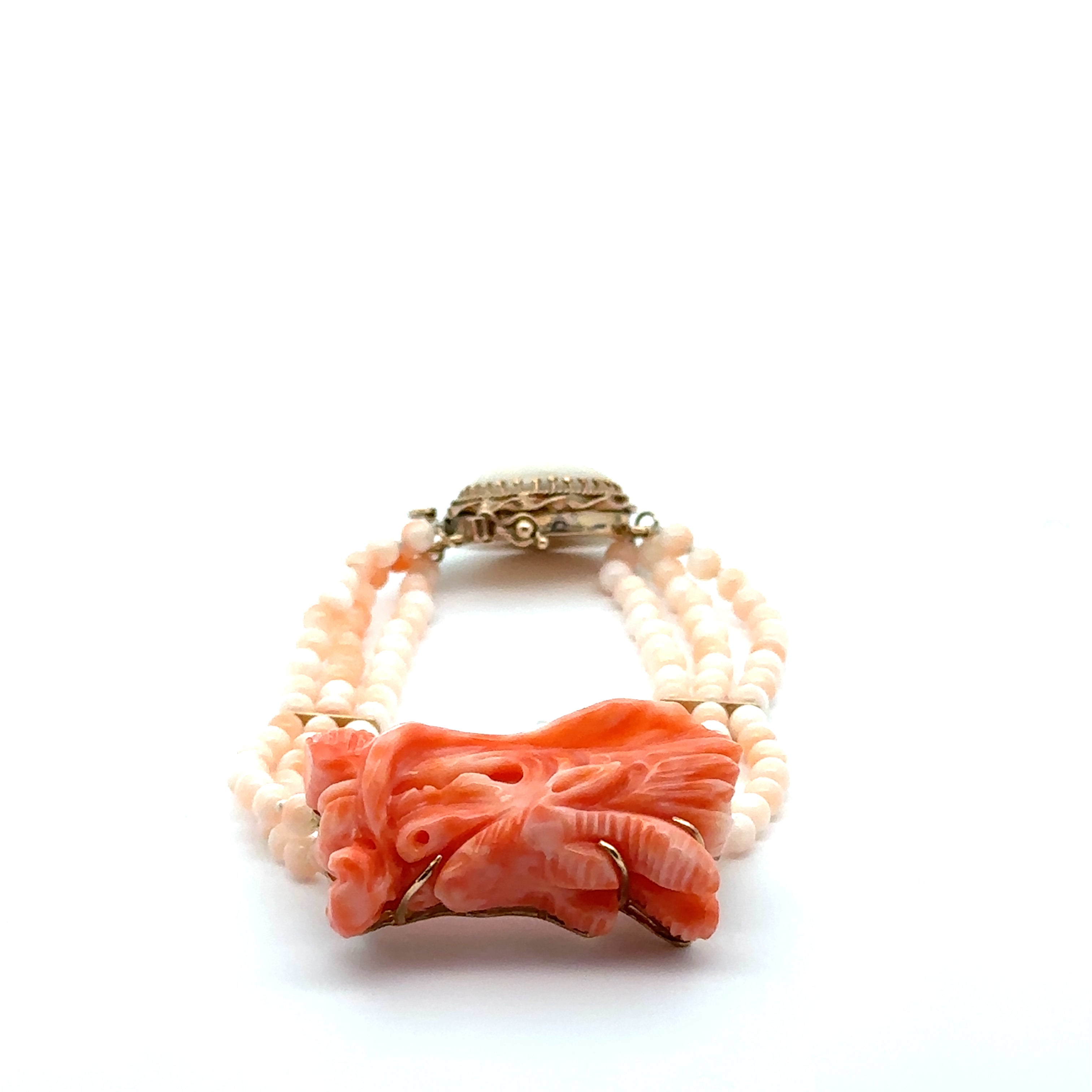 Mid Century Carved Angel Skin Coral Dragon Bracelet