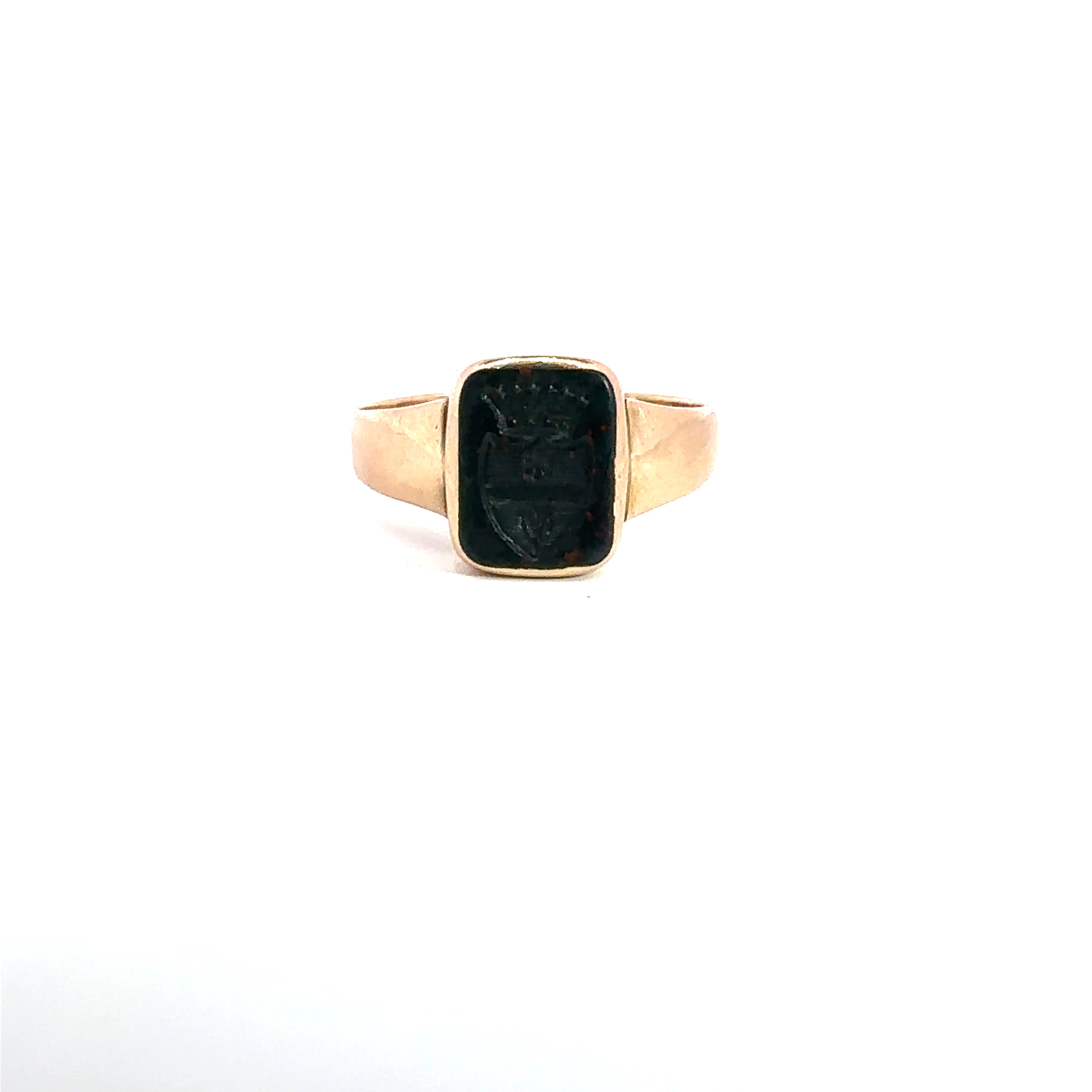 Victorian  Bloodstone Intaglio Cameo Crest Gold ring