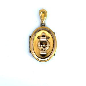 Victorian gold filled belt  & garter motif with seed pearl locket