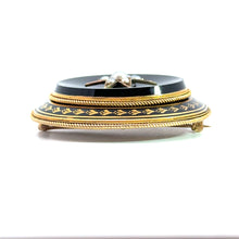 Load image into Gallery viewer, Victorian Large Onyx seed pearl &amp; black enamel brooch