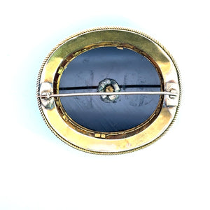 Victorian Large Onyx seed pearl & black enamel brooch
