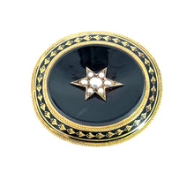 Load image into Gallery viewer, Victorian Large Onyx seed pearl &amp; black enamel brooch