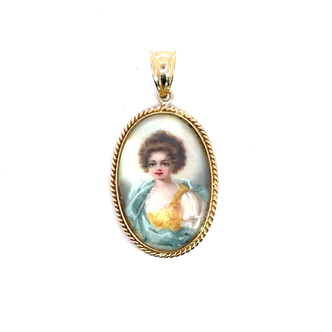Victorian hand painted portrait pendant