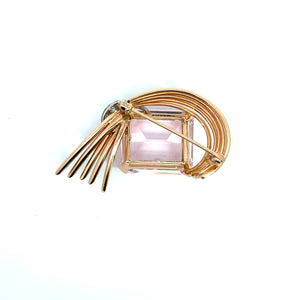 Retro Yellow Gold Kunzite Diamond Brooch