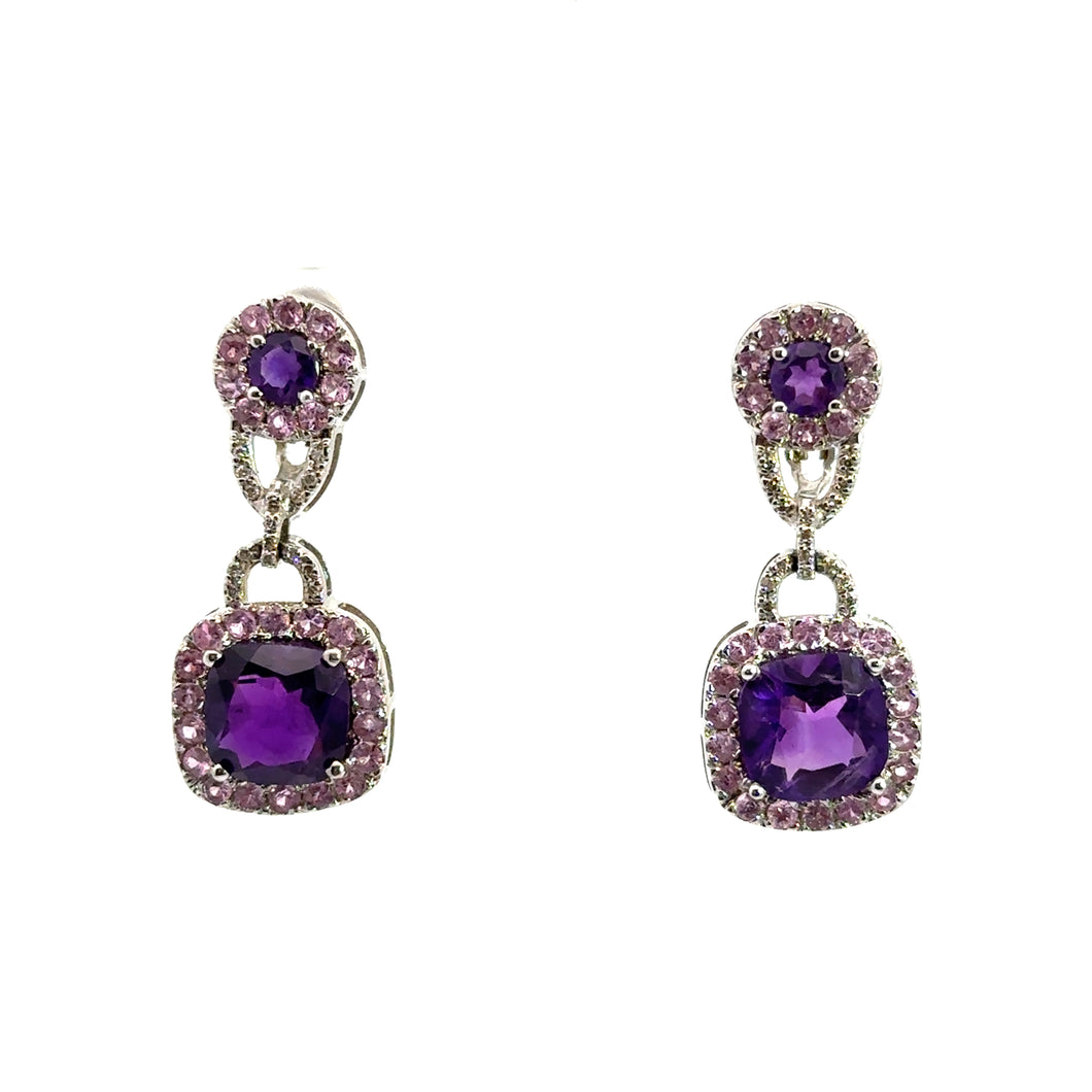 Late Century Amethyst + Pink Topaz Earrings