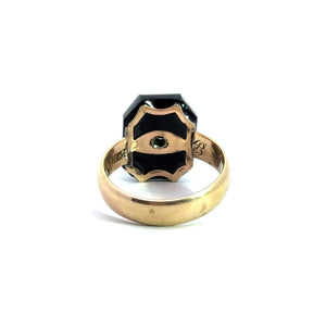 Art Deco Pillowed Cushion Cut Onyx + Diamond Ring