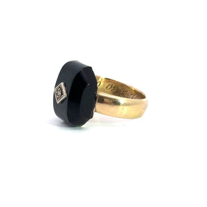 Art Deco Pillowed Cushion Cut Onyx + Diamond Ring