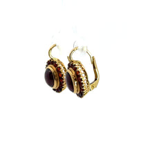 Load image into Gallery viewer, Mid Century Gold Cab Garnet Earrings
