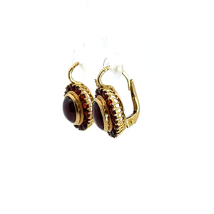 Mid Century Gold Cab Garnet Earrings