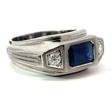 Load image into Gallery viewer, Mid Century Platinum Sapphire Diamond Ring
