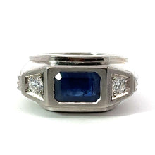 Load image into Gallery viewer, Mid Century Platinum Sapphire Diamond Ring