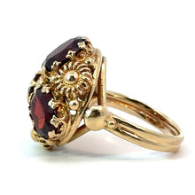 Load image into Gallery viewer, Late Century 14kt Yellow Gold Garnet Floral Motif Ring