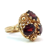 Load image into Gallery viewer, Late Century 14kt Yellow Gold Garnet Floral Motif Ring