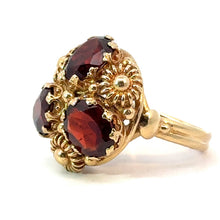 Load image into Gallery viewer, Late Century 14kt Yellow Gold Garnet Floral Motif Ring