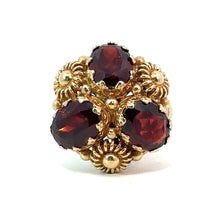 Load image into Gallery viewer, Late Century 14kt Yellow Gold Garnet Floral Motif Ring
