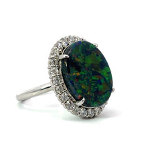 Load image into Gallery viewer, Modern Platinum Australian Black opal  diamond ring