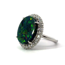 Load image into Gallery viewer, Modern Platinum Australian Black opal  diamond ring