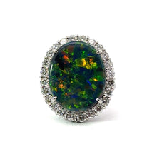 Load image into Gallery viewer, Modern Platinum Australian Black opal  diamond ring