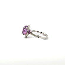 Load image into Gallery viewer, Modern 14kt White Gold No Heat purple Sapphire + Diamond Ring
