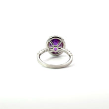 Load image into Gallery viewer, Modern 14kt White Gold No Heat purple Sapphire + Diamond Ring