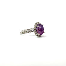 Load image into Gallery viewer, Modern 14kt White Gold No Heat purple Sapphire + Diamond Ring