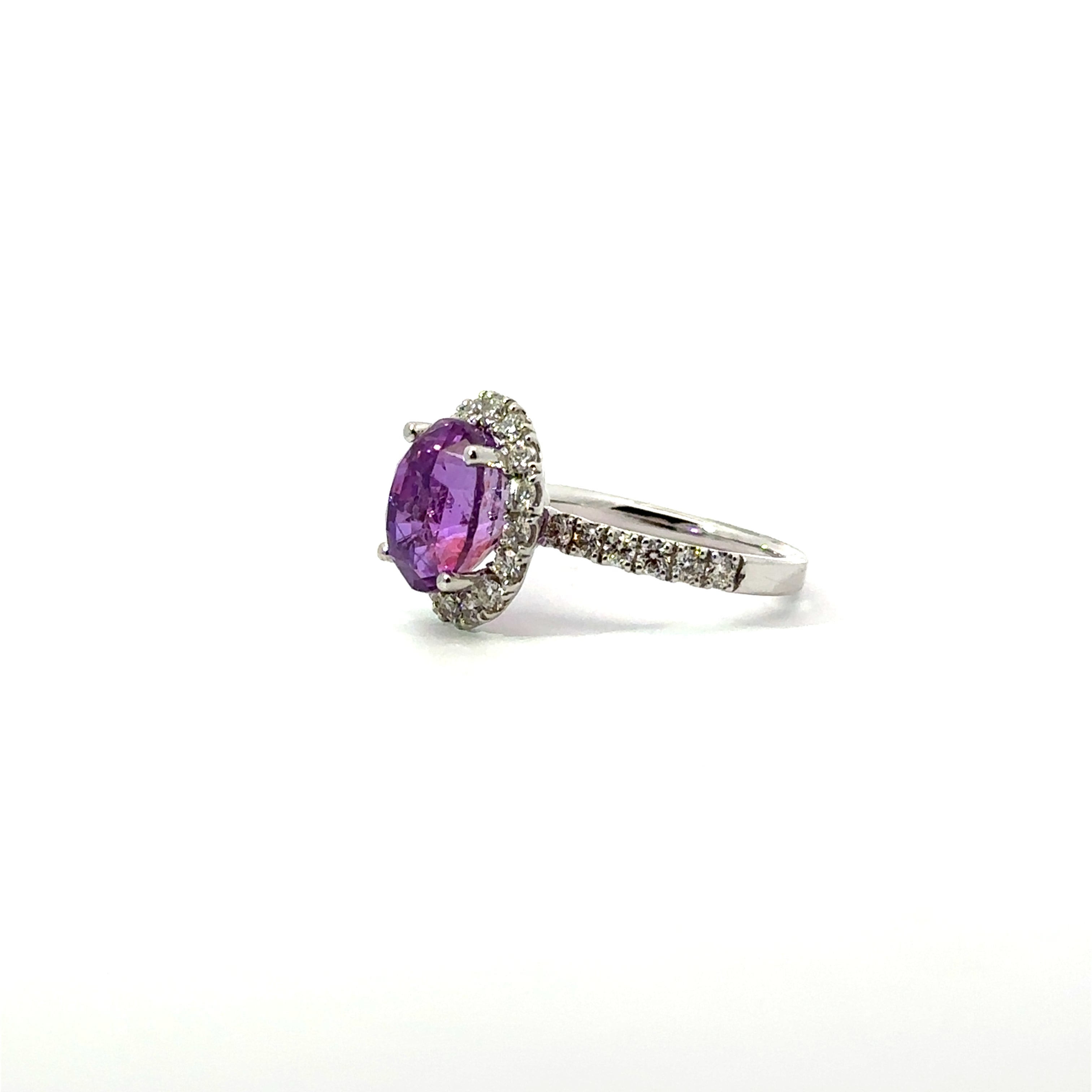 Modern 14kt White Gold No Heat purple Sapphire + Diamond Ring