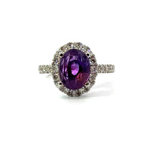 Load image into Gallery viewer, Modern 14kt White Gold No Heat purple Sapphire + Diamond Ring