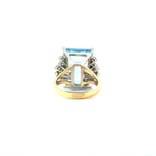Load image into Gallery viewer, Late Century 14kt Yellow Gold  Emerald Cut Blue Topaz + Diamonds Ring
