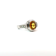 Load image into Gallery viewer, Late Century 14kt White Gold, Oval yellow sapphire + Round Brilliant Cut Diamond Ring