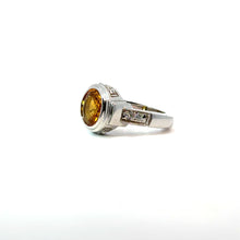 Load image into Gallery viewer, Late Century 14kt White Gold, Oval yellow sapphire + Round Brilliant Cut Diamond Ring