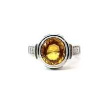 Load image into Gallery viewer, Late Century 14kt White Gold, Oval yellow sapphire + Round Brilliant Cut Diamond Ring