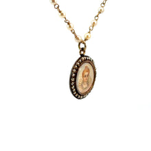 Load image into Gallery viewer, Victorian 14kt Yellow Gold Seed Pearl 24in Chain with Hand Painted Medallion