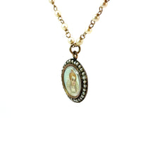 Load image into Gallery viewer, Victorian 14kt Yellow Gold Seed Pearl 24in Chain with Hand Painted Medallion