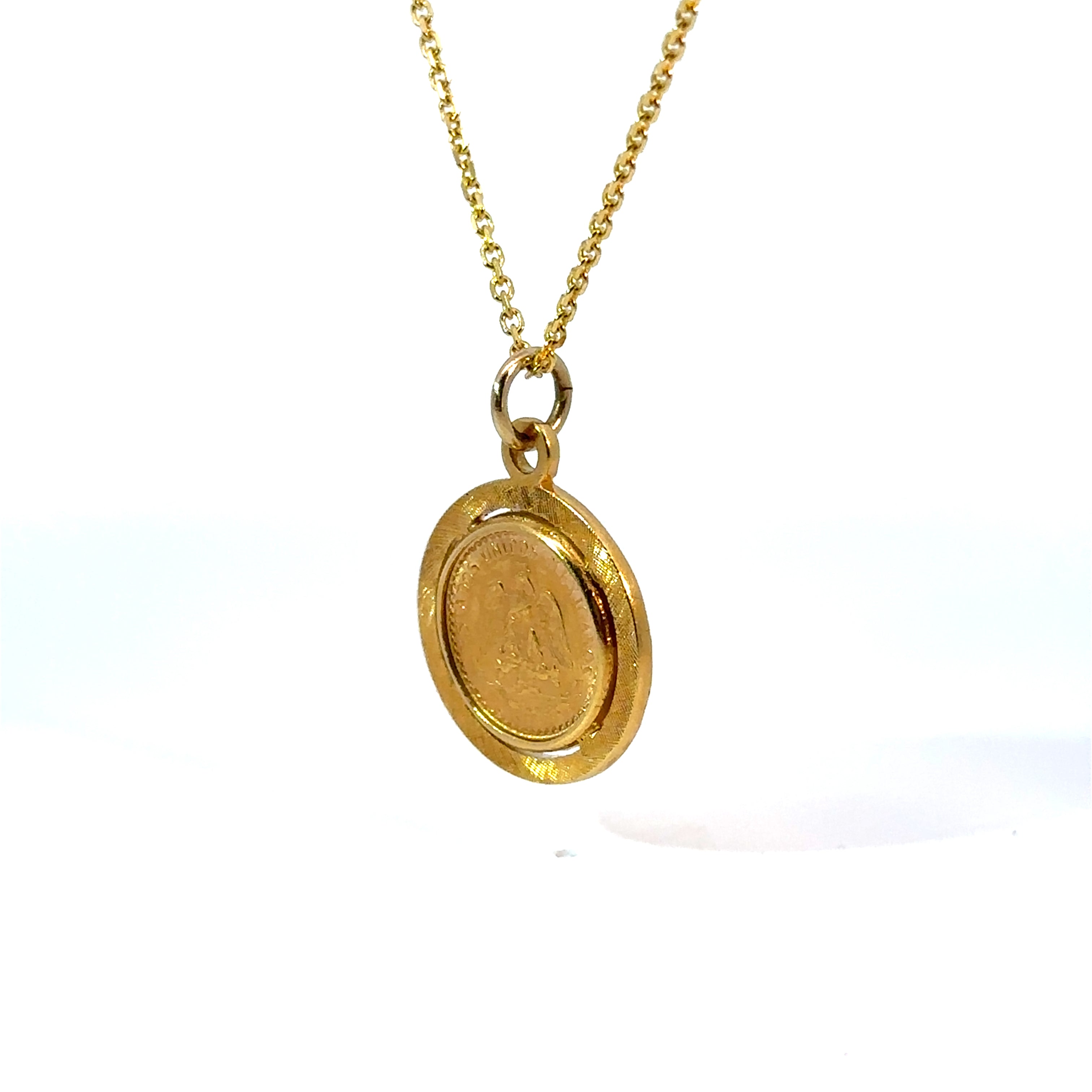 Mid Century 14kt Yellow Gold "Dos Pesos" Coin Charm on 14kt Yellow Gold Chain