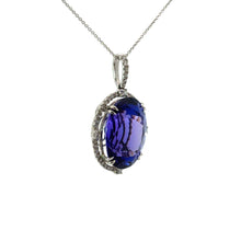 Load image into Gallery viewer, Modern 18kt White Gold Oval Gem Quality Tanzanite + Diamond Pendant