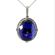 Load image into Gallery viewer, Modern 18kt White Gold Oval Gem Quality Tanzanite + Diamond Pendant