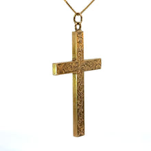 Load image into Gallery viewer, Victorian 9kt Yellow Gold Engraved Cross on 14ktyg Chain