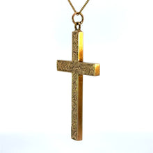 Load image into Gallery viewer, Victorian 9kt Yellow Gold Engraved Cross on 14ktyg Chain