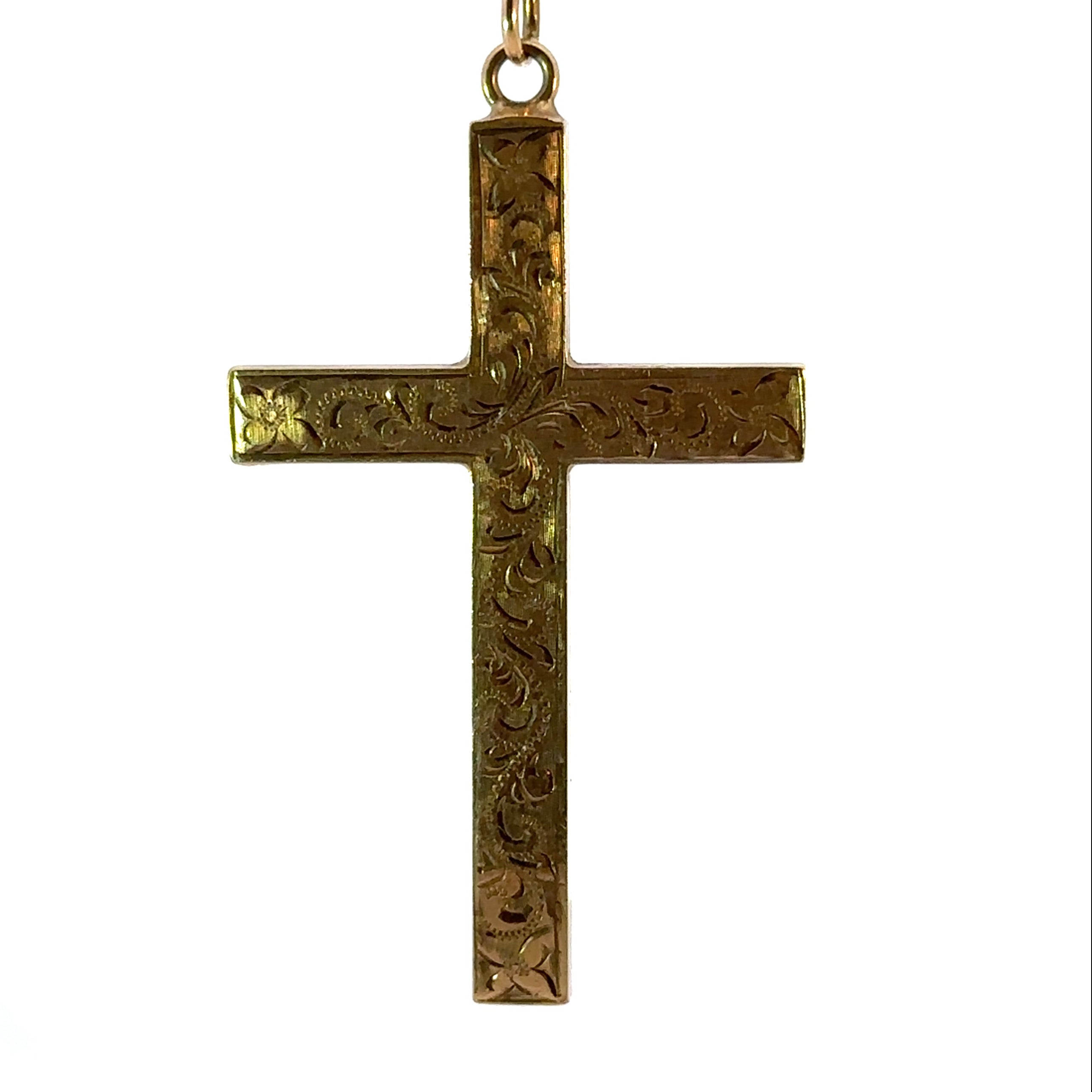 Victorian 9kt Yellow Gold Engraved Cross on 14ktyg Chain