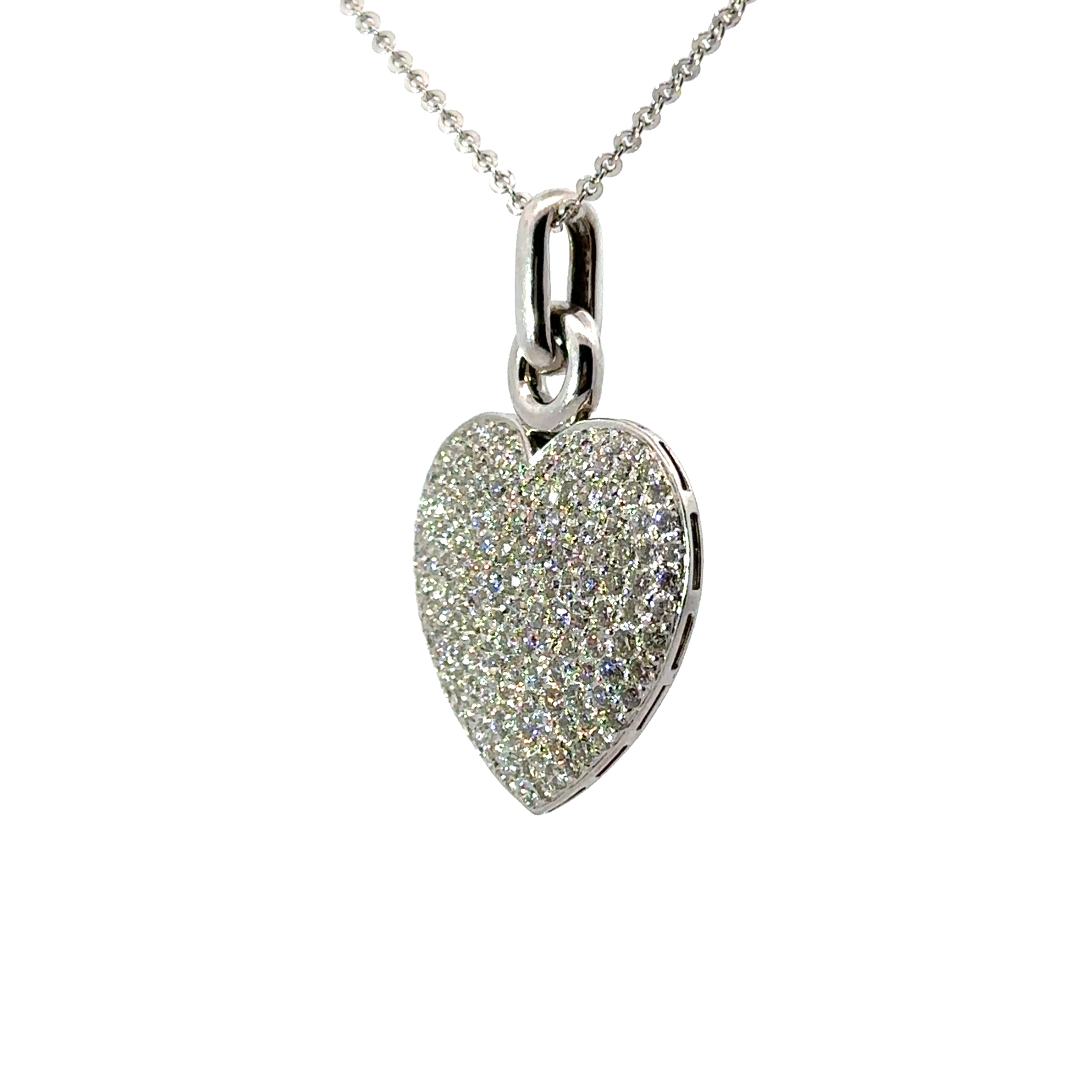Modern 14kt White Gold Pave Round Brilliant Cut Diamond Heart Pendant