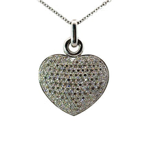 Load image into Gallery viewer, Modern 14kt White Gold Pave Round Brilliant Cut Diamond Heart Pendant