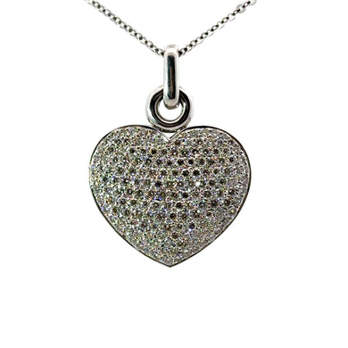 Modern 14kt White Gold Pave Round Brilliant Cut Diamond Heart Pendant