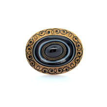 Load image into Gallery viewer, Victorian c1864 14kt Yellow Gold Cabochon Cut Garnet + Banded Agate Brooch