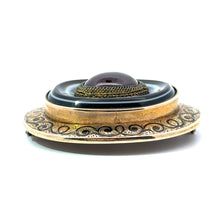 Load image into Gallery viewer, Victorian c1864 14kt Yellow Gold Cabochon Cut Garnet + Banded Agate Brooch