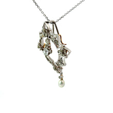 Load image into Gallery viewer, Art Deco Platinum, Old European Cut Diamond + Antique Cut Diamonds + Natural Pearl Drop Pendant